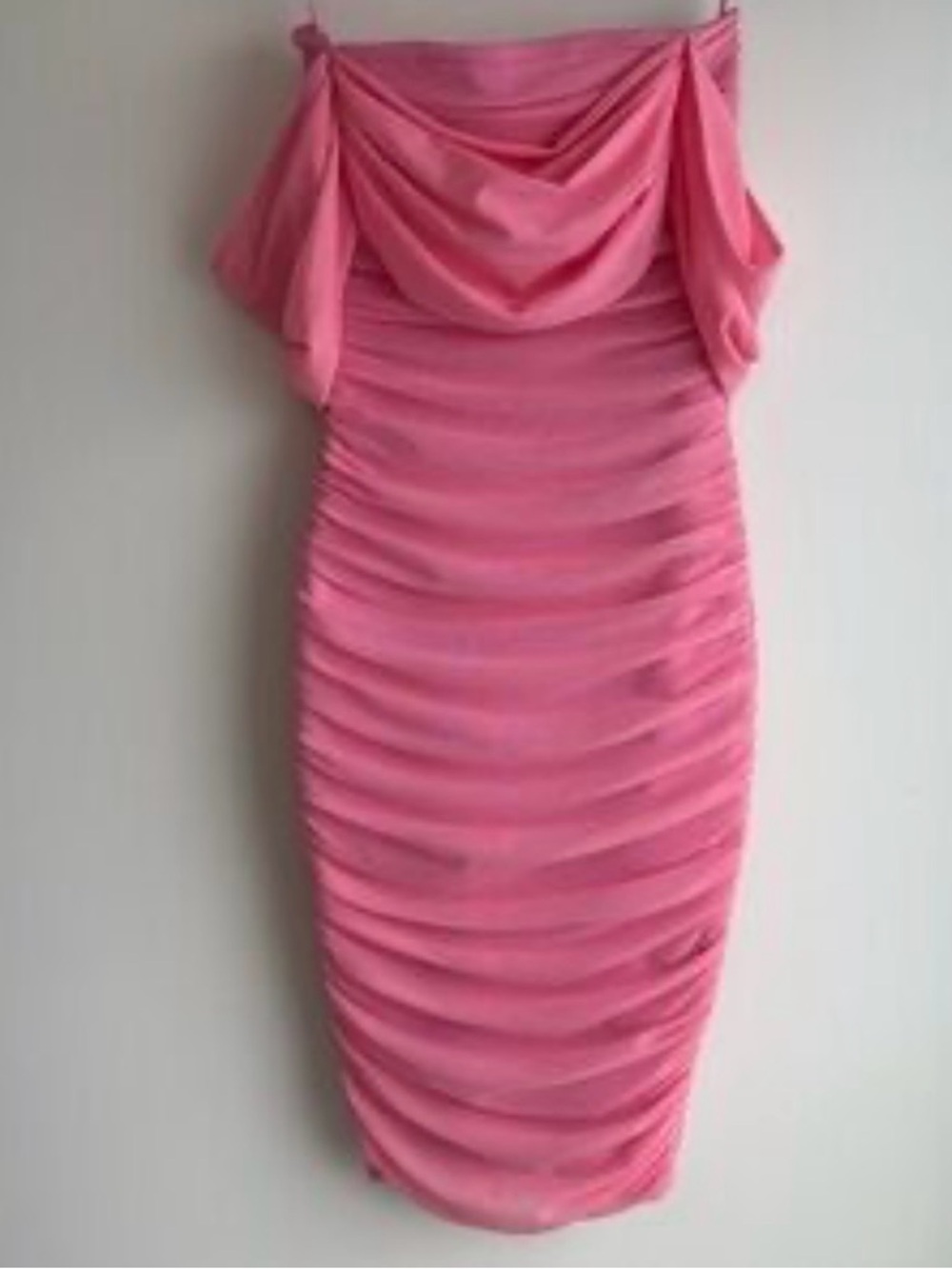 Fashion Nova Bubblegum Pink Ruched Off-Shoulder Midi Dress